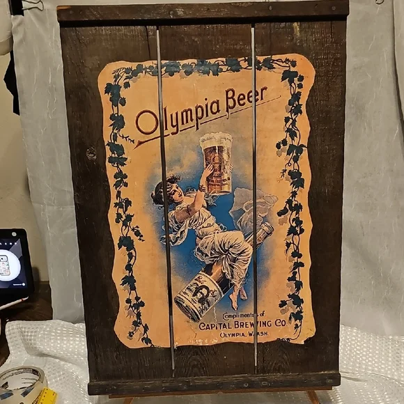 Vintage Olympia Beer Advertisement On Reclaimed Wood. - Picture 1 of 9